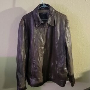 Men's size Large Lamb skin 3 pocket brown leather jacket